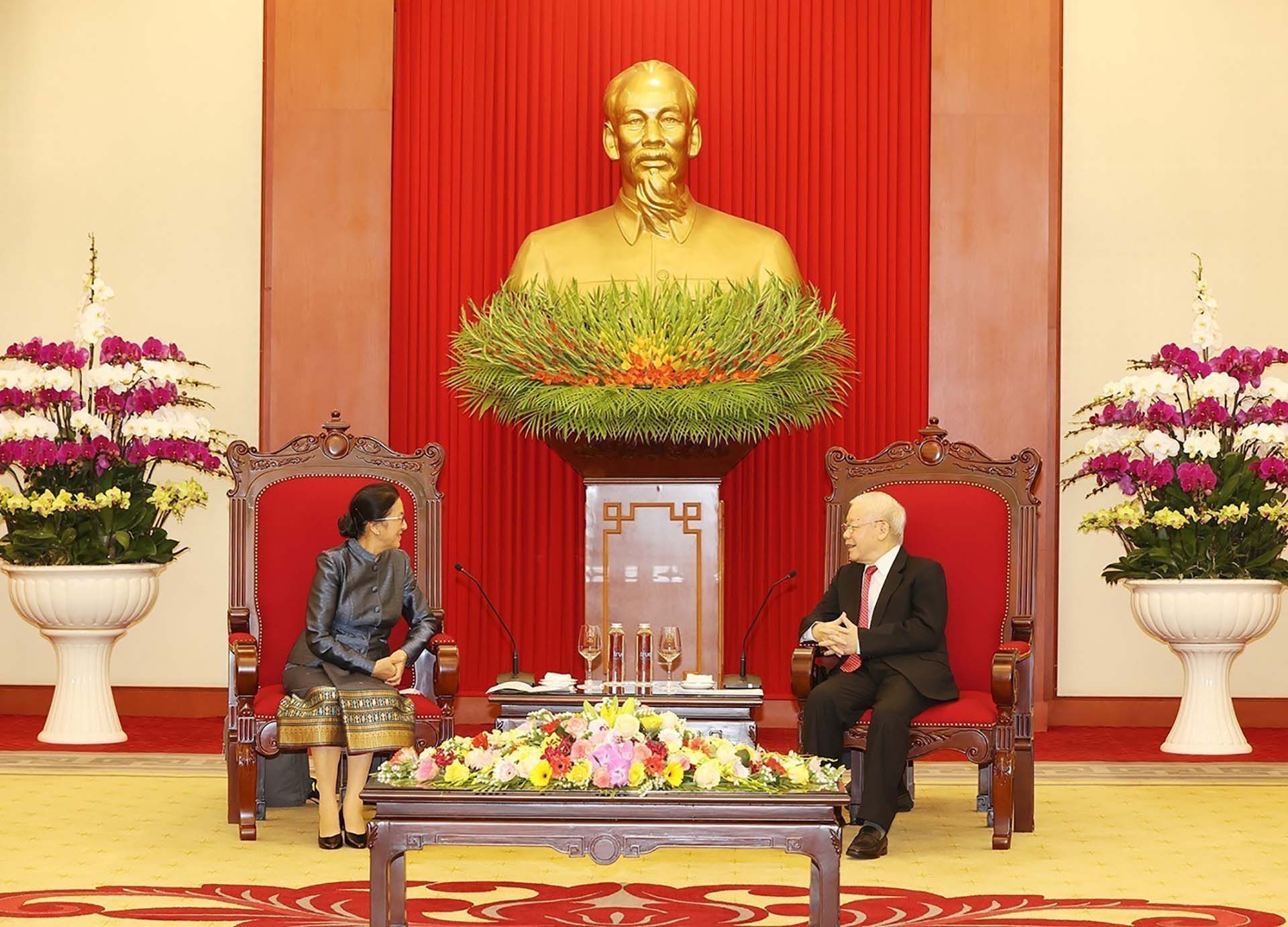 Tổng Bí thư Nguyễn Phú Trọng tiếp đồng chí Pany Yathotou, Ủy viên Bộ Chính trị Đảng Nhân dân Cách mạng Lào, Phó Chủ tịch nước Lào đang thăm chính thức Việt Nam. (Nguồn: TTXVN)