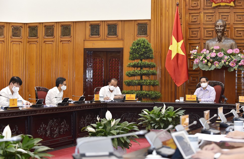 Thủ tướng Chính phủ Phạm Minh Chính chủ trì cuộc họp Thường trực Chính phủ với Ban Chỉ đạo Quốc gia phòng chống Covid-19.(Nguồn: VGP)
