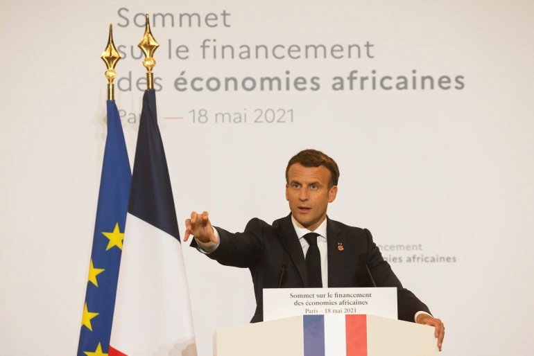 Tổng thống Pháp Emmanuel Macron phát biểu trong cuộc họp báo chung vào cuối hội nghị thượng đỉnh (Nguồn: Reuters)