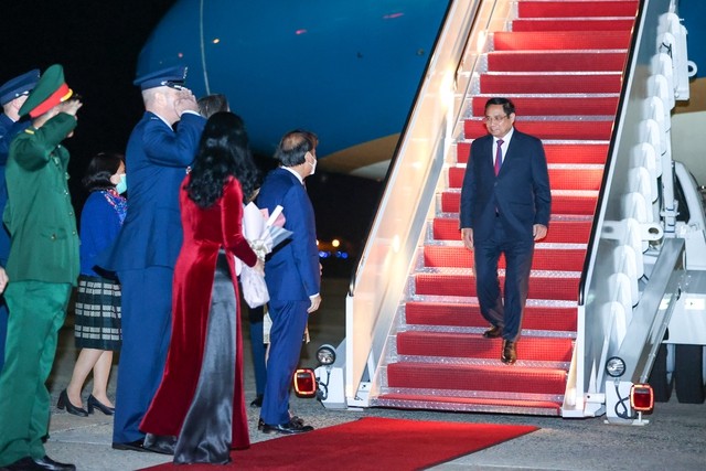 Thủ tướng Phạm Minh Chính và Đoàn đại biểu Việt Nam bắt đầu chuyến công tác tham dự Hội nghị Cấp cao Đặc biệt ASEAN-Hoa Kỳ; thăm, làm việc tại Hoa Kỳ và Liên Hợp Quốc từ ngày 11-17/5.  (Nguồn: VGP)
