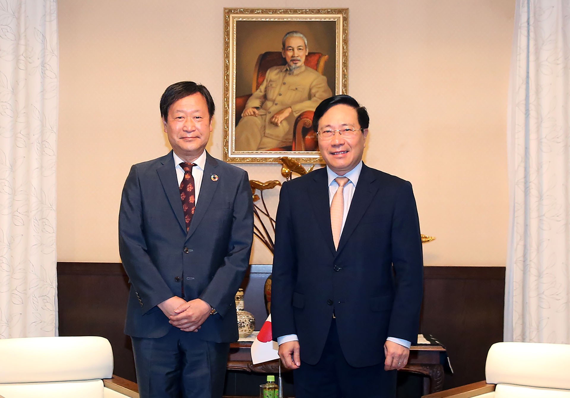 Phó Thủ tướng Thường trực Phạm Bình Minh tiếp Phó Chủ tịch Thường trực Cơ quan hợp tác quốc tế Nhật Bản (JICA) Junichi Yamada. (Nguồn: VGP)