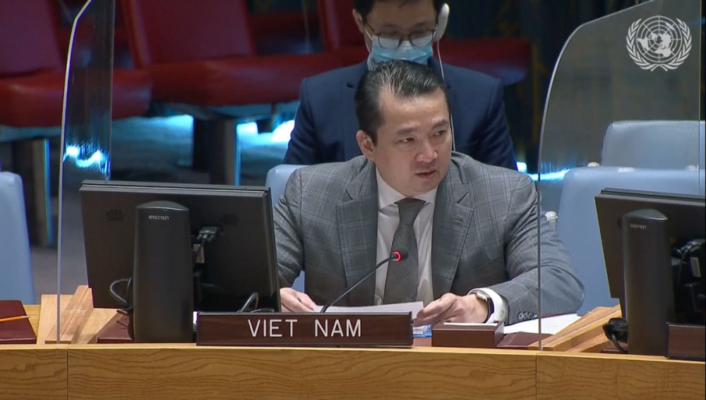 Đại sứ Phạm Hải Anh, Phó Trưởng Phái đoàn Việt Nam tại LHQ phát biểu tại cuộc họp