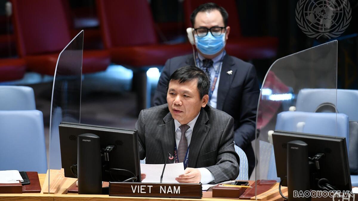Đại sứ Đặng Đình Quý, Trưởng Phái đoàn Thường trực Việt Nam tại LHQ phát biểu tại cuộc họp.