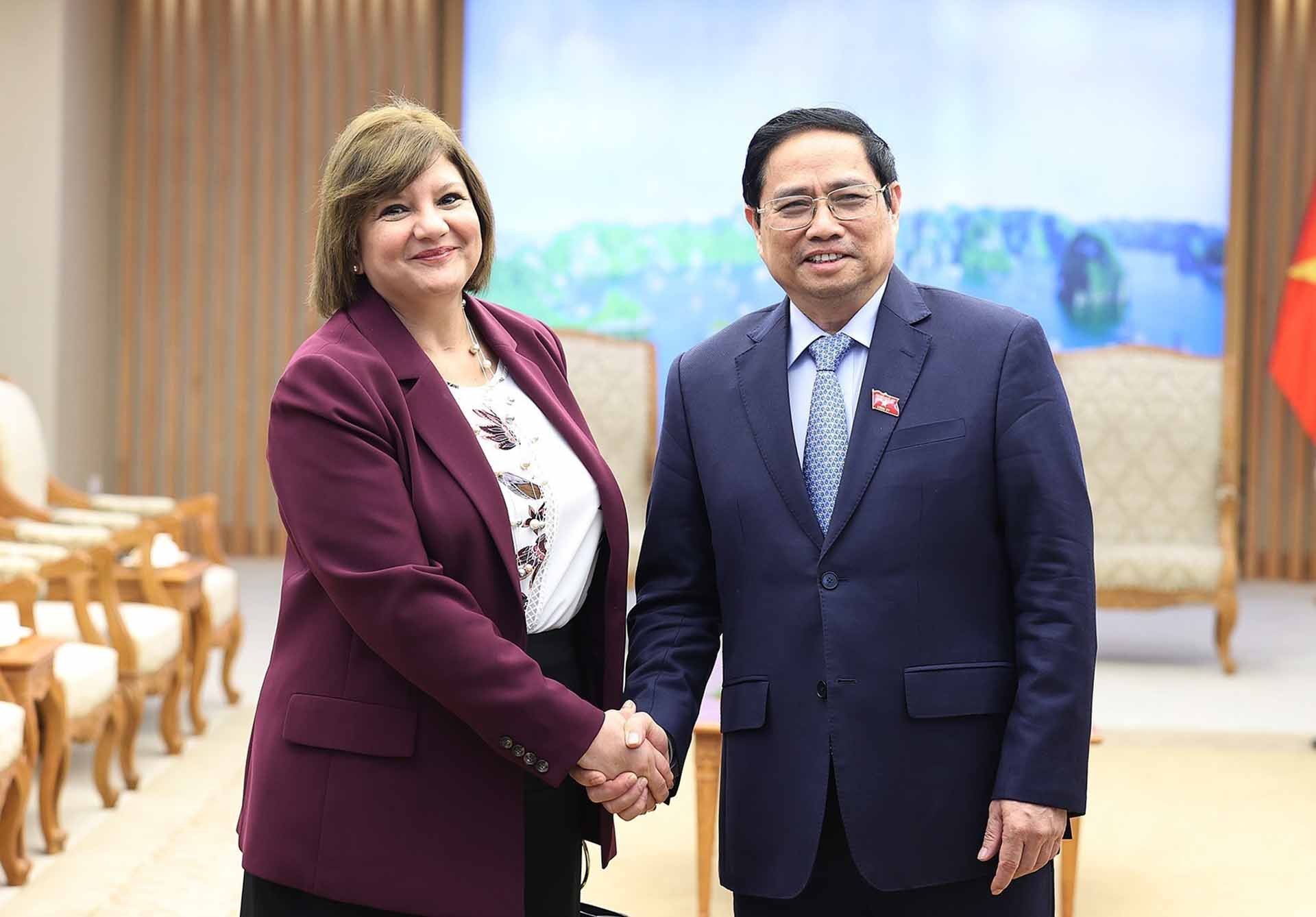 Thủ tướng Phạm Minh chính tiếp Đại sứ Ai Cập tại Việt Nam Amal Abdel Kader Elmorsi. (Nguồn: TTXVN)