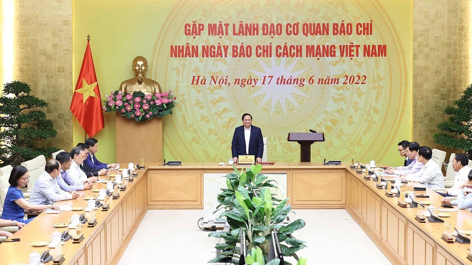 Thủ tướng Phạm Minh Chính chúc mừng các cơ quan báo chí nhân Ngày Báo chí cách mạng Việt Nam. (Nguồn: TTXVN)