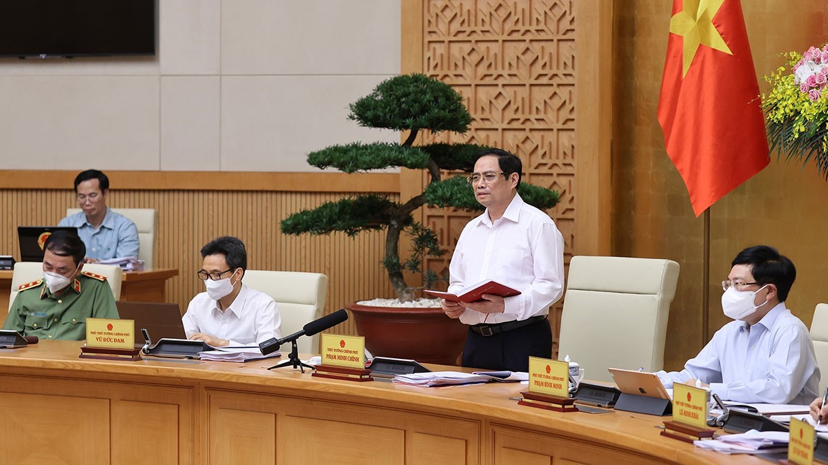 Thủ tướng Phạm Minh Chính phát biểu kết luận phiên họp Chính phủ thường kỳ tháng 6/2021. (Nguồn: TTXVN)
