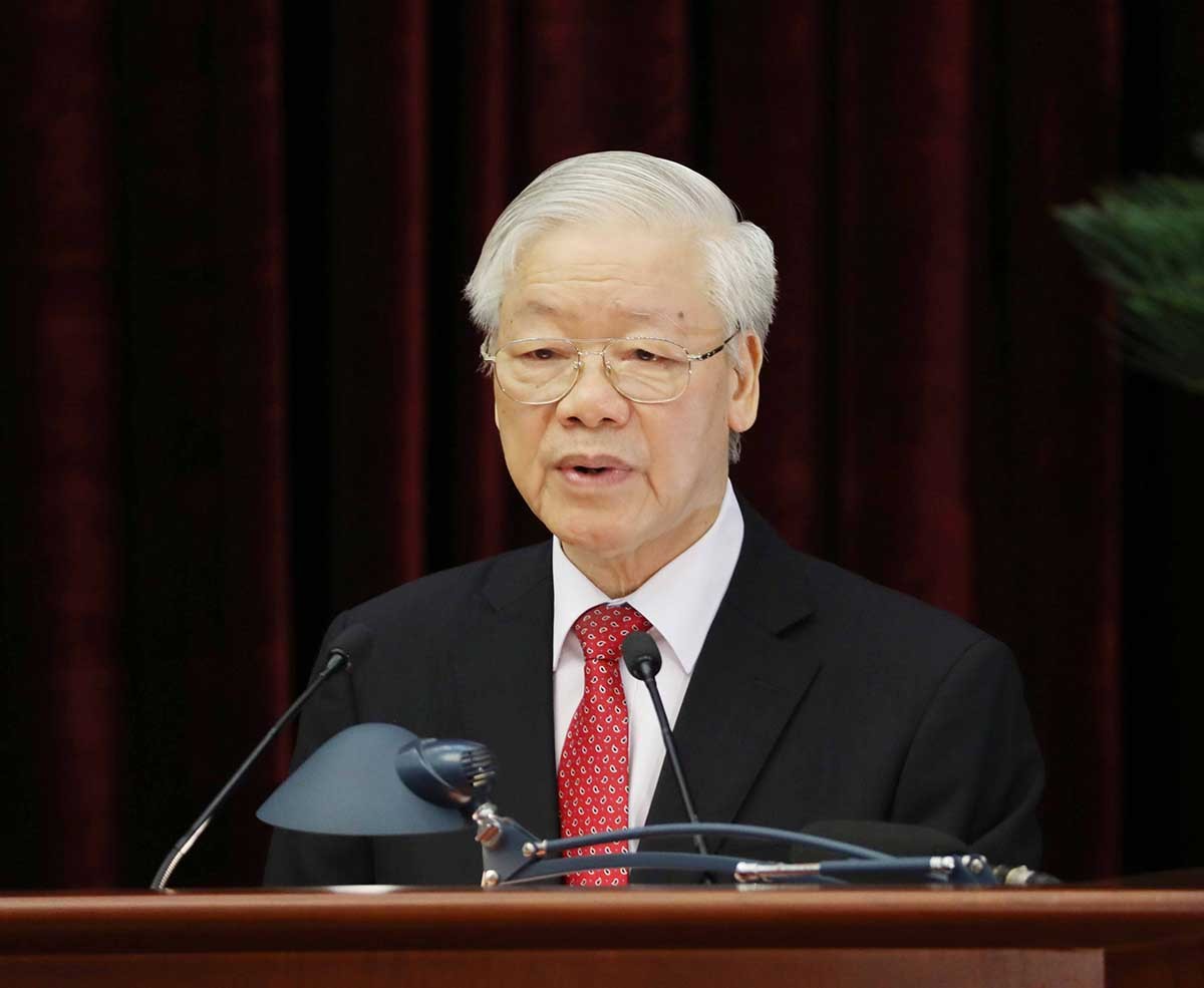 Tổng Bí thư Nguyễn Phú Trọng phát biểu bế mạc Hội nghị. (Nguồn: TTXVN)