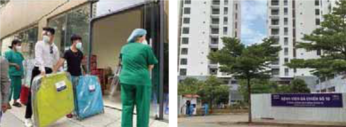 Trao giường cho bệnh viện Thu Dung 6 hôm 16/7 (Ảnh: NVL)  và Dự án khu căn hộ tái định cư (P. An Khánh – Quận 2) sẽ được TP.HCM trưng dụng làm bệnh viện dã chiến số 10 (Ảnh: NVL)