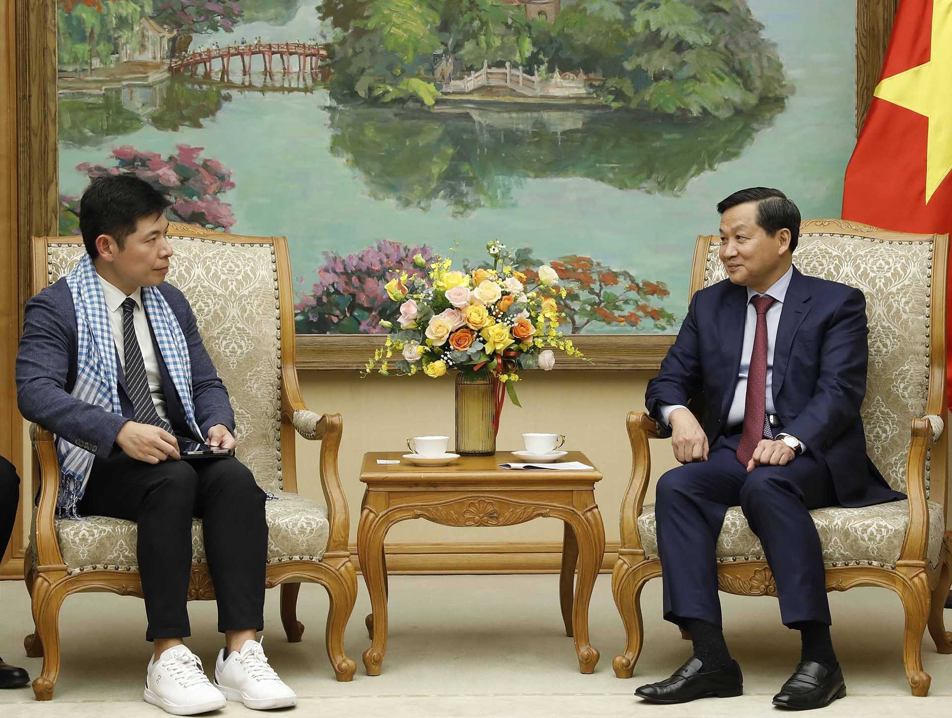 Phó Thủ tướng Lê Minh Khái tiếp ông Anthony Tan, Tổng giám đốc kiêm đồng sáng lập Tập đoàn Grab toàn cầu. (Nguồn: TTXVN)