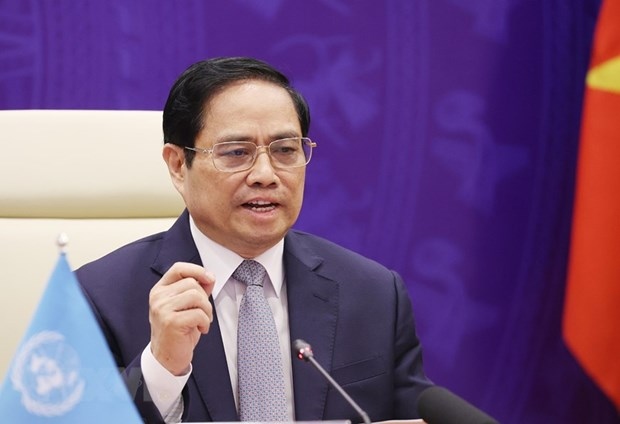 Thủ tướng Phạm Minh Chính phát biểu tại Phiên thảo luận mở Cấp cao của Hội đồng Bảo an Liên hợp quốc. (Nguồn: TTXVN)