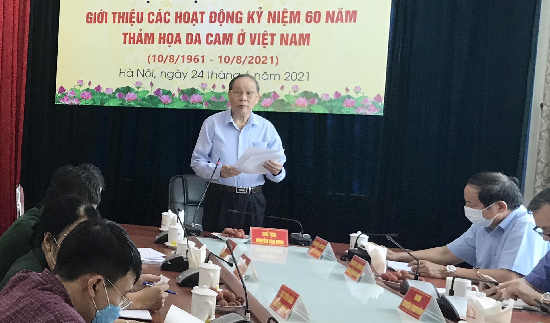 Thượng tướng Nguyễn Văn Rinh tại buổi giới thiệu hoạt động kỷ niệm 60 năm thảm họa da cam tại Việt Nam. (Ảnh: Lê An)