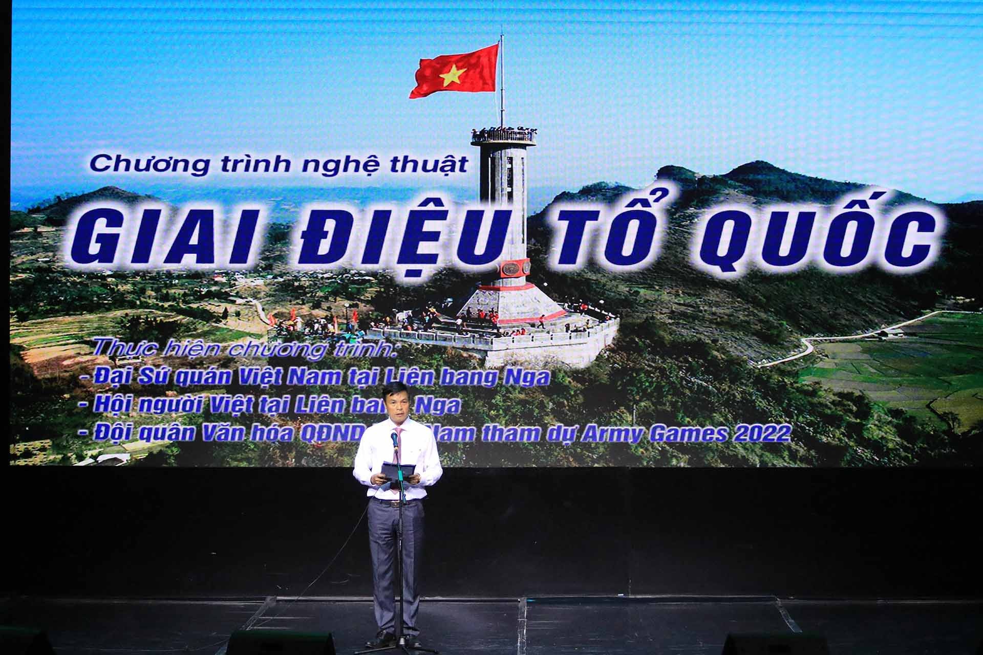 Đại tá Tạ Quang Thảo, Phó cục trưởng Cục Quân huấn, Trưởng đoàn Đoàn Quân đội nhân dân Việt Nam tham gia Hội thao quân sự quốc tế (Army Games 2022) tại Nga phát biểu khai mạc chương trình. (Nguồn: TTXVN)
