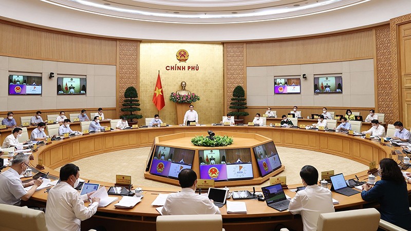 Quang cảnh phiên họp Chính phủ thường kỳ tháng 8/2021. (Nguồn: TTXVN)