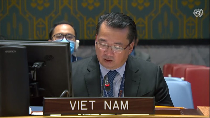 Đại sứ Phạm Hải Anh, Phó Trưởng Phái đoàn Việt Nam tại LHQ phát biểu tại cuộc họp.