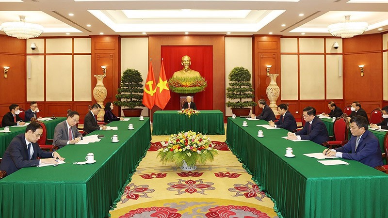 Tổng Bí thư Nguyễn Phú Trọng điện đàm với Tổng Bí thư, Chủ tịch nước Trung Quốc Tập Cận Bình. (Nguồn: TTXVN)