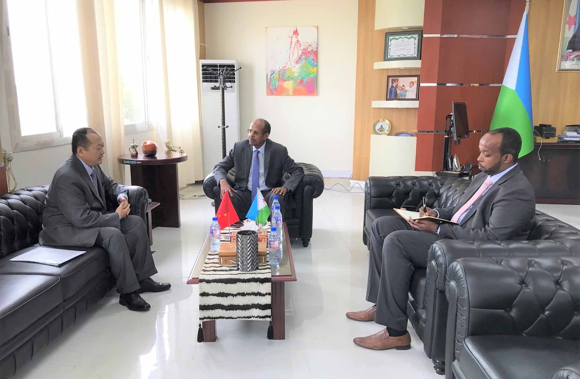 Bộ trưởng Bộ Ngoại giao và Hợp tác Quốc tế Mahmoud Ali Youssouf tiếp Đại sứ Nguyễn Huy Dũng.