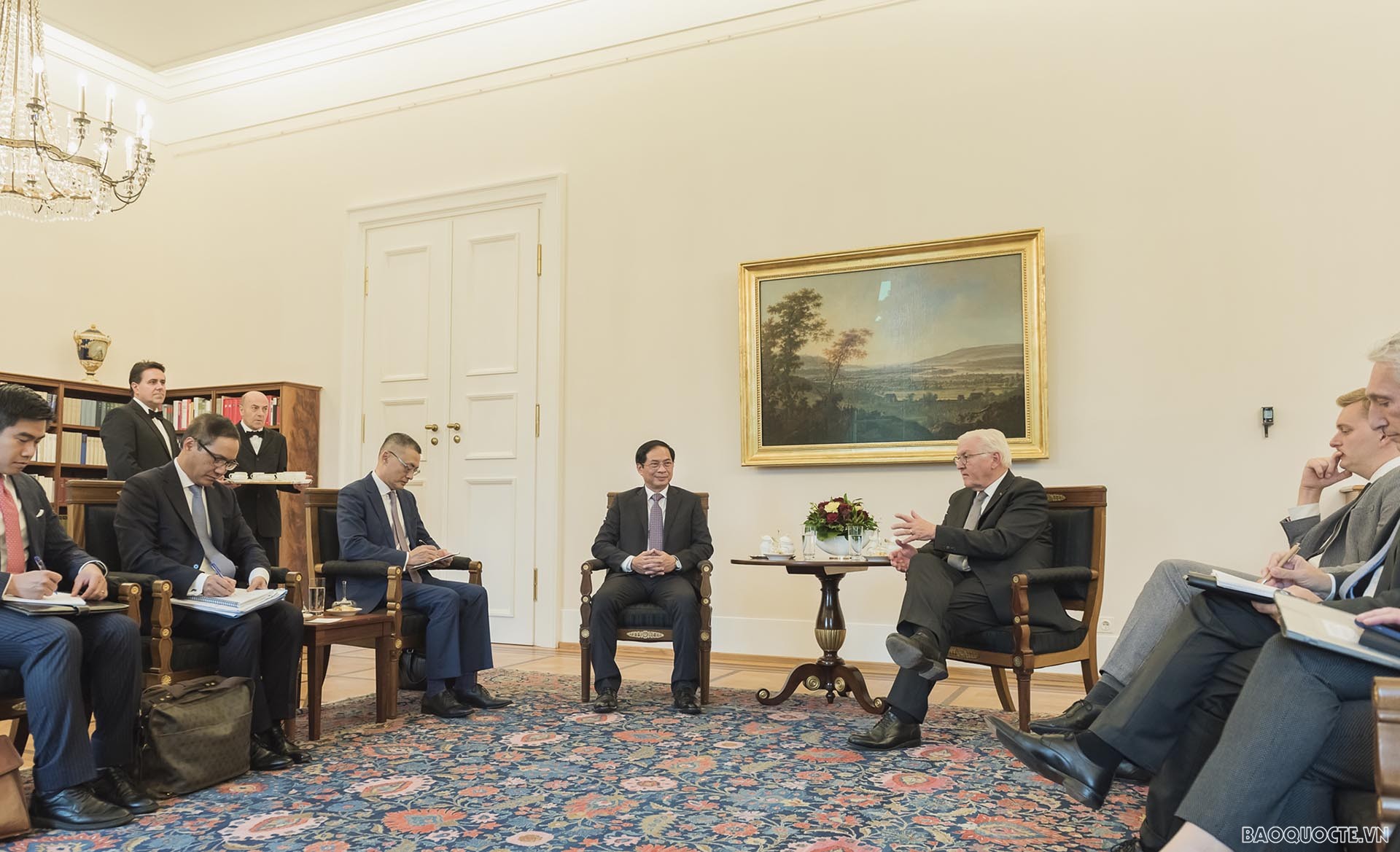 Bộ trưởng Ngoại giao Bùi Thanh Sơn chào xã giao Tổng thống Đức Frank-Walter Steinmeier.