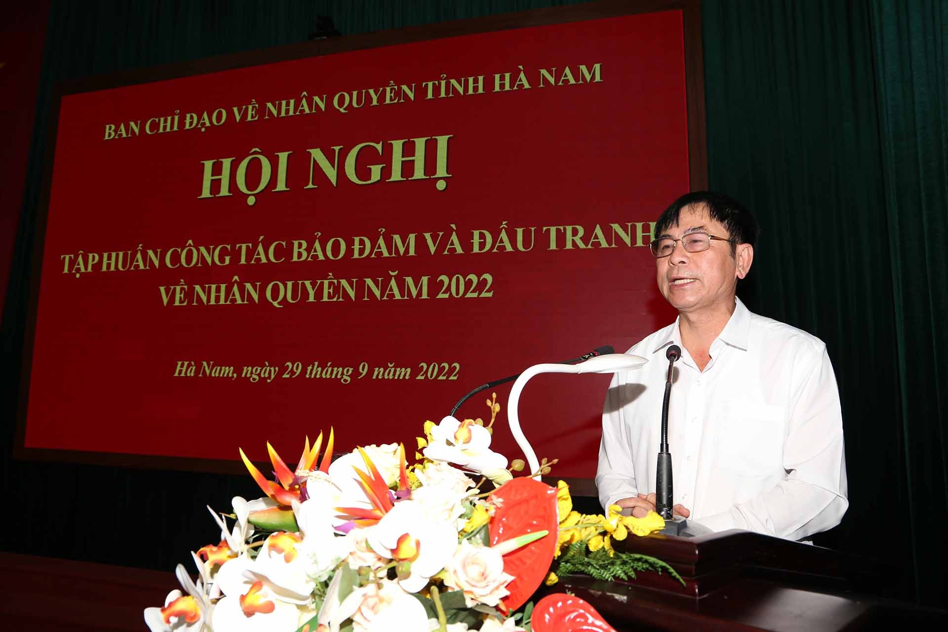 Thiếu tướng Nguyễn Văn Kỷ, Phó Chánh Văn phòng Thường trực Ban Chỉ đạo về Nhân quyền của Chính phủ, Phó Cục trưởng Cục Đối ngoại, Bộ Công an phát biểu.
