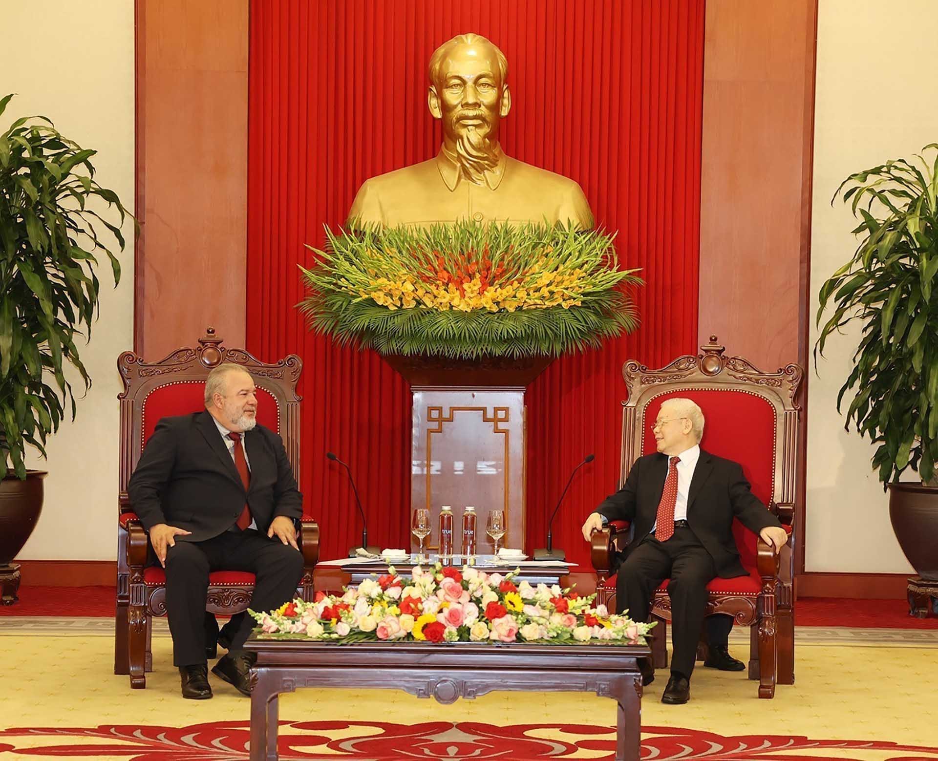 Tổng Bí thư Nguyễn Phú Trọng tiếp Thủ tướng Cuba Manuel Marrero Cruz. (Nguồn: TTXVN)
