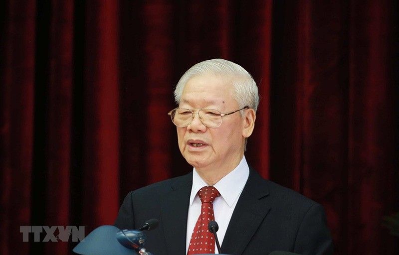 Tổng Bí thư Nguyễn Phú Trọng phát biểu bế mạc hội nghị. (Nguồn: TTXVN)