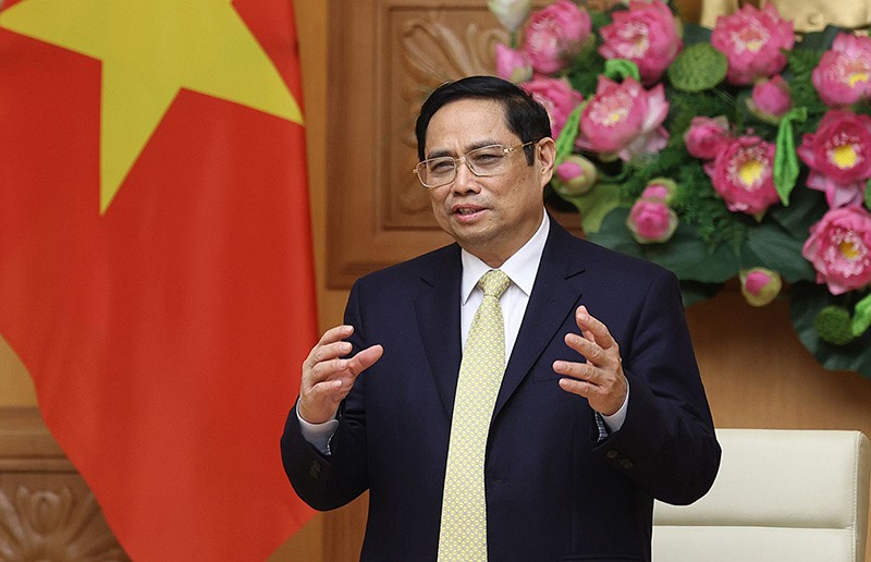 Thủ tướng Phạm Minh Chính phát biểu tại buổi tiếp Trưởng đại diện các Tổ chức Liên hợp quốc tại Việt Nam. (Nguồn: TTXVN)