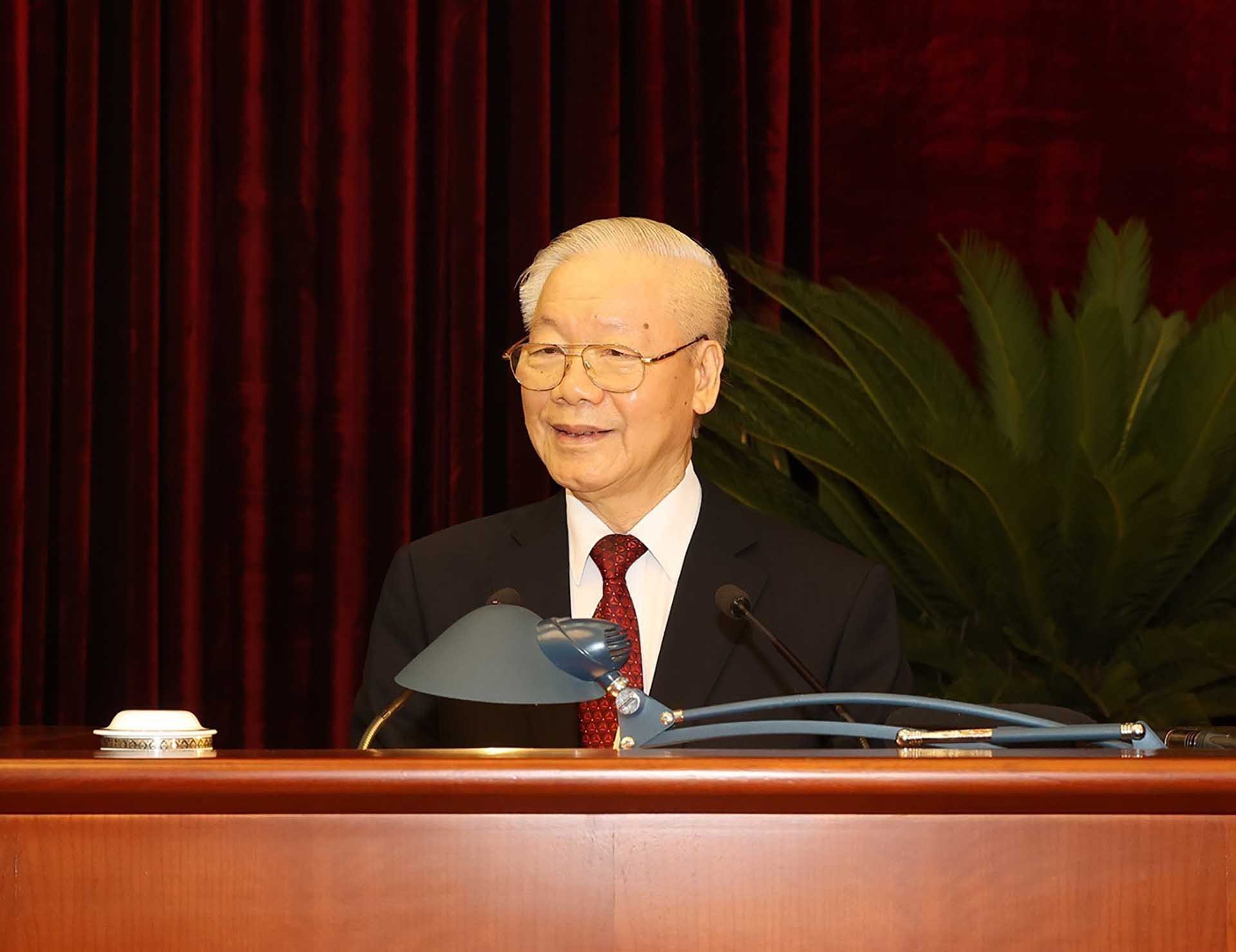 Tổng Bí thư Nguyễn Phú Trọng phát biểu bế mạc Hội nghị. (Nguồn: TTXVN)