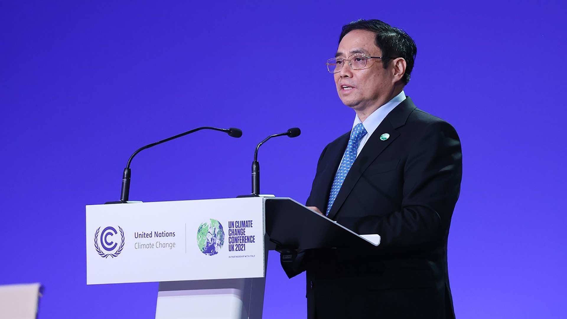 Thủ tướng Phạm Minh Chính phát biểu tại Hội nghị lần thứ 26 các Bên tham gia Công ước khung của Liên hợp quốc về Biến đổi khí hậu (COP26). (Nguồn: TTXVN)