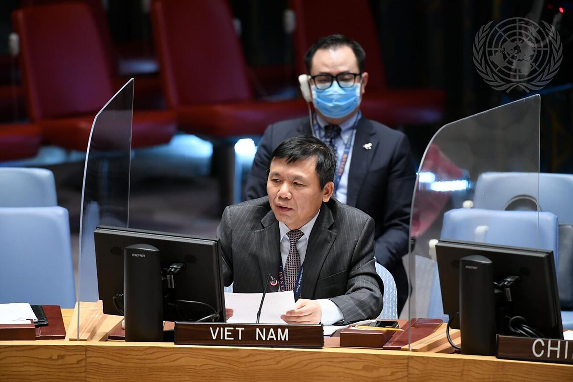 Đại sứ Đặng Đình Quý, Trưởng Phái đoàn Việt Nam tại LHQ phát biểu tại cuộc họp.