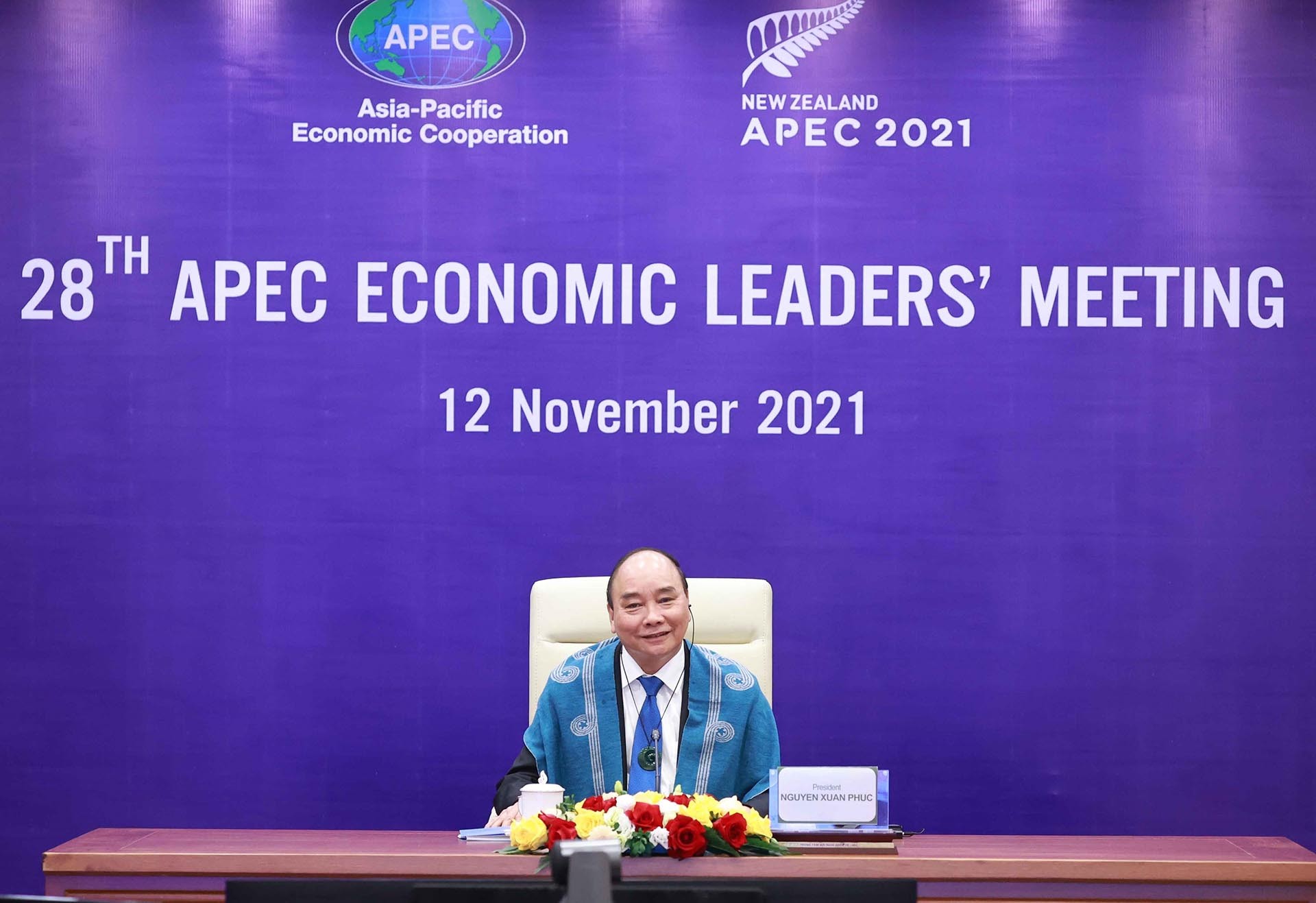 Chủ tịch nước Nguyễn Xuân Phúc dự Hội nghị các nhà Lãnh đạo kinh tế APEC lần thứ 28 theo hình thức trực tuyến. (Nguồn: TTXVN)