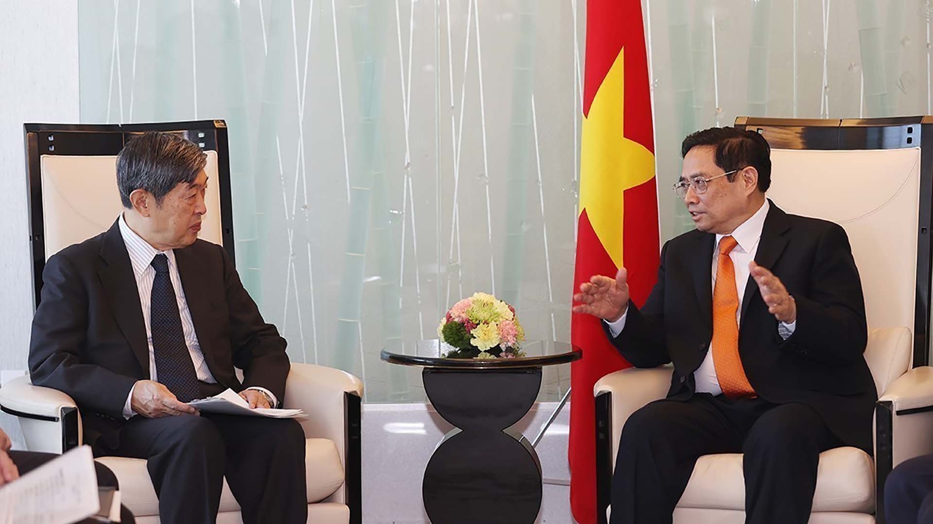 Thủ tướng Phạm Minh Chính tiếp Chủ tịch Cơ quan hợp tác quốc tế Nhật Bản JICA Shicichi Kitaoka. (Nguồn: TTXVN)