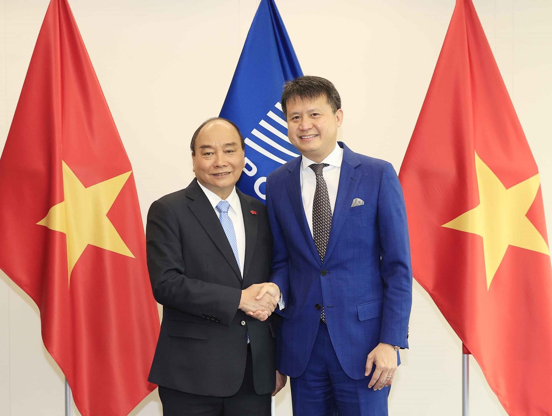 Chủ tịch nước Nguyễn Xuân Phúc với Tổng giám đốc Tổ chức Sở hữu trí tuệ thế giới (WIPO) Daren Tang. (Nguồn: TTXVN)