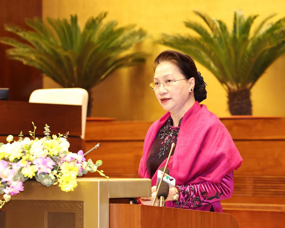 Trong ảnh: Chủ tịch Quốc hội Nguyễn Thị Kim Ngân phát biểu tại Hội nghị tổng kết. Ảnh: Trọng Đức - TTXVN