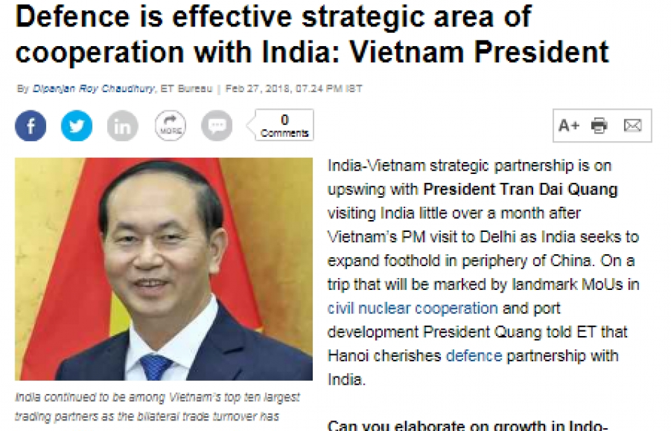 Chủ tịch nước Trần Đại Quang trả lời phỏng vấn báo chí Ấn Độ