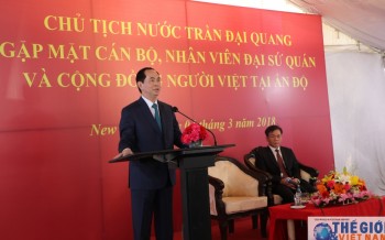Chủ tịch nước Trần Đại Quang thăm cán bộ, nhân viên Đại sứ quán Việt Nam tại Ấn Độ