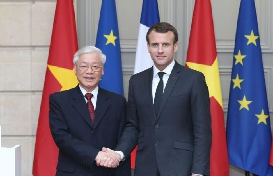 Tổng Bí thư Nguyễn Phú Trọng và Tổng thống Emmanuel Macron gặp gỡ báo chí