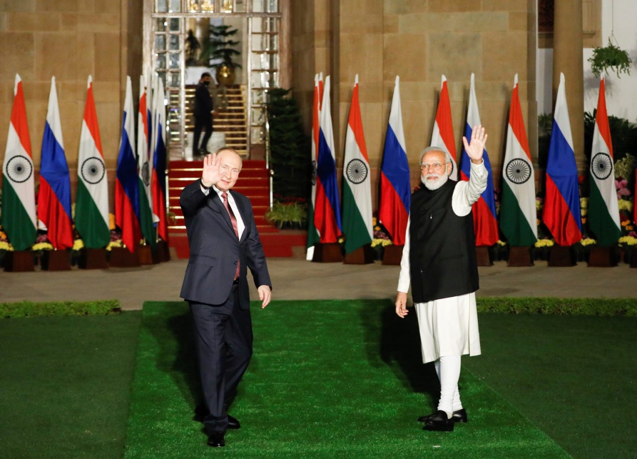Tổng thống Nga Vladimir Putin và Thủ tướng Ấn Độ Narendra Modi trong chuyến thăm Ấn Độ của ông Putin ngày 6/12/2021.