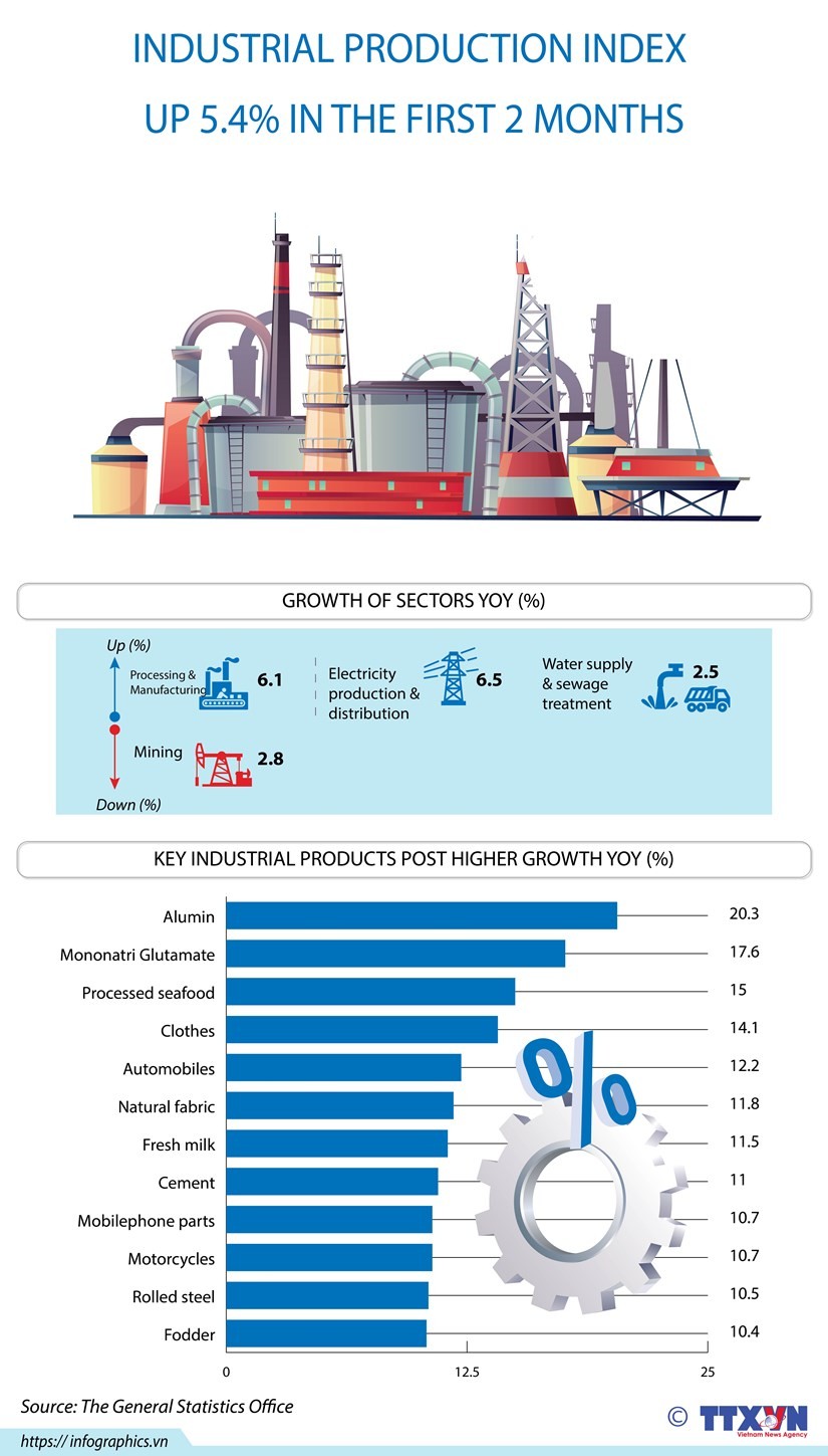 Viet Nam's industrial production up 5.4 pct in first 2 months