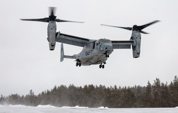 Máy bay MV-22B Osprey của Mỹ tại Căn cứ quân sự ở Na Uy. (Nguồn: military.com)