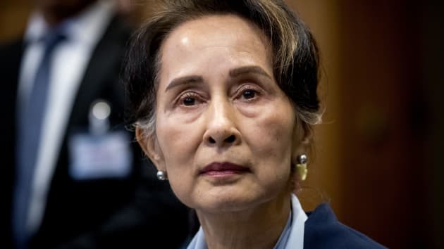 Myanmar’s State Counsellor Aung San Suu Kyi looks on before the UN’s International Court of Justice on December 11, 2019 in the Peace Palace of The Hague, on the second day of her hearing on the Rohingya genocide case. Koen Van Weel | AFP | Getty Images