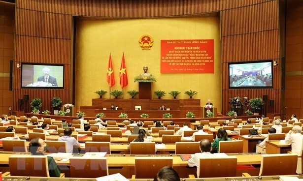 Party General Secretary Nguyen Phu Trong delivers an important speech at a national teleconference on June 12. (Photo: VNA)