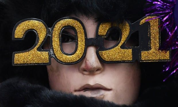 2021 glasses being sold in Times Square which will be cleared of people for New Years Eve. Photograph: Stephen Lovekin/REX/Shutterstock