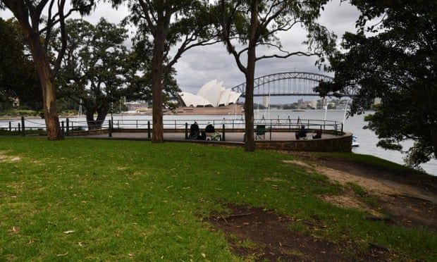 An empty Sydney Harbour foreshore. Sydneysiders were asked to stay home and watch the fireworks on television this year Photograph: Mick Tsikas/AAP