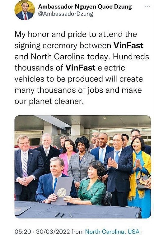 VinFast xây dựng nhà máy 4 tỷ USD ở Mỹ: Tổng thống Joe Biden lên Twitter hoan nghênh; truyền thông quốc tế đưa tin rầm rộ