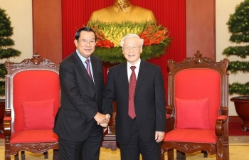 Tổng Bí thư, Chủ tịch nước Nguyễn Phú Trọng tiếp Thủ tướng Campuchia