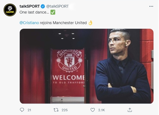 Talk Sport đưa thông tin C.Ronaldo trở lại Man Utd, đồng thời cũng nhận định đây là lần chuyển đội bóng cuối cùng của cầu thủ người Bồ Đào Nha.