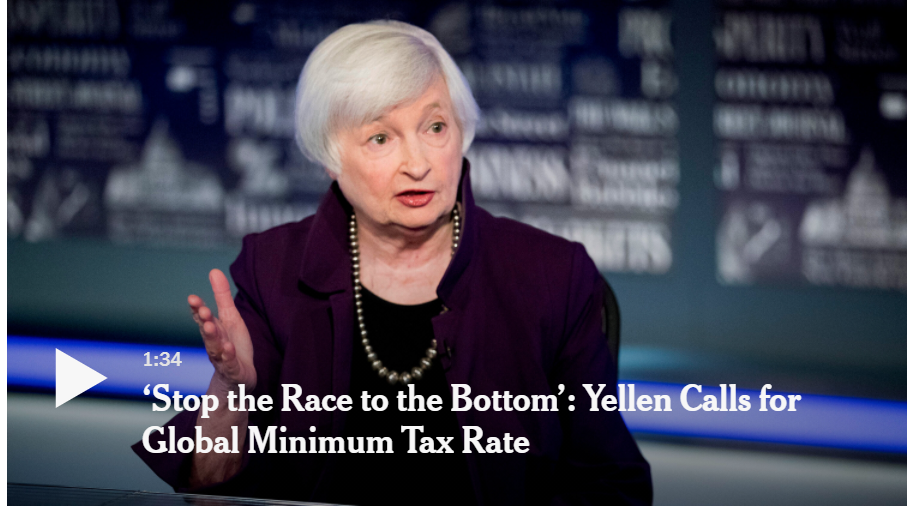 Bộ trưởng Tài chính Janet L. Yellen đã kêu gọi áp dụng mức thuế doanh nghiệp tối thiểu toàn cầu vào thứ Hai để ngăn các công ty trốn thuế, vì chính quyền Biden tập trung vào việc tăng doanh thu ở Hoa Kỳ để trả cho gói cơ sở hạ tầng trị giá hàng nghìn tỷ đô la. (Nguồn: New York Times)