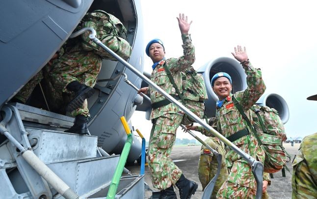 The first 28 members of Vietnam's Engineering Unit Rotation 1 arrived at the UNISFA on May 5 (Photo: Le Hiep)