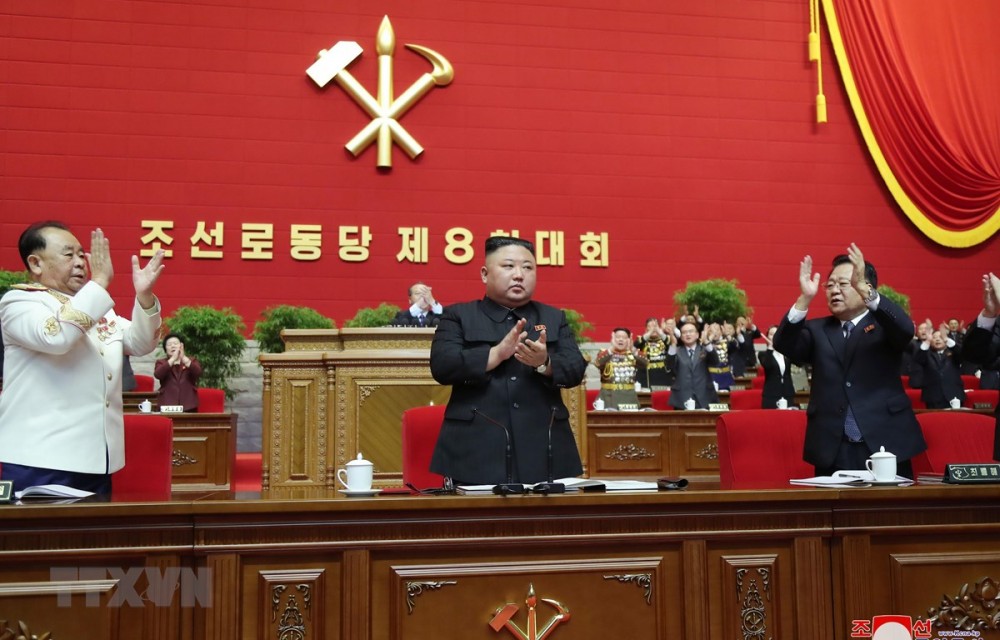 (02.07) Chủ tịch Kim Jong-un tại Hội nghị toàn thể lần thứ nhất Ban Chấp hành Trung ương Đảng Lao động Triều Tiên. (Nguồn: TTXVN)