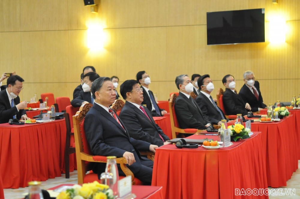 Bộ trưởng Bộ Công an Việt Nam, Đại tướng Tô Lâm và Bộ trưởng Bộ Công an Trung Quốc Triệu Khắc Chí. (Ảnh: Minh Quân)