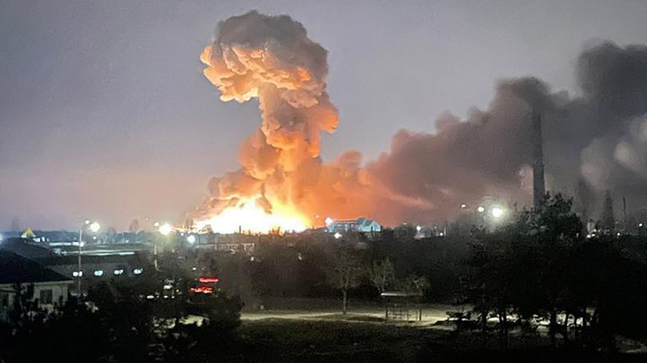 (02.24) Hình ảnh một vụ nổ tại thủ đô Kiev được cho là do Nga gây ra. (Ảnh: Văn phòng Tổng thống Ukraine)